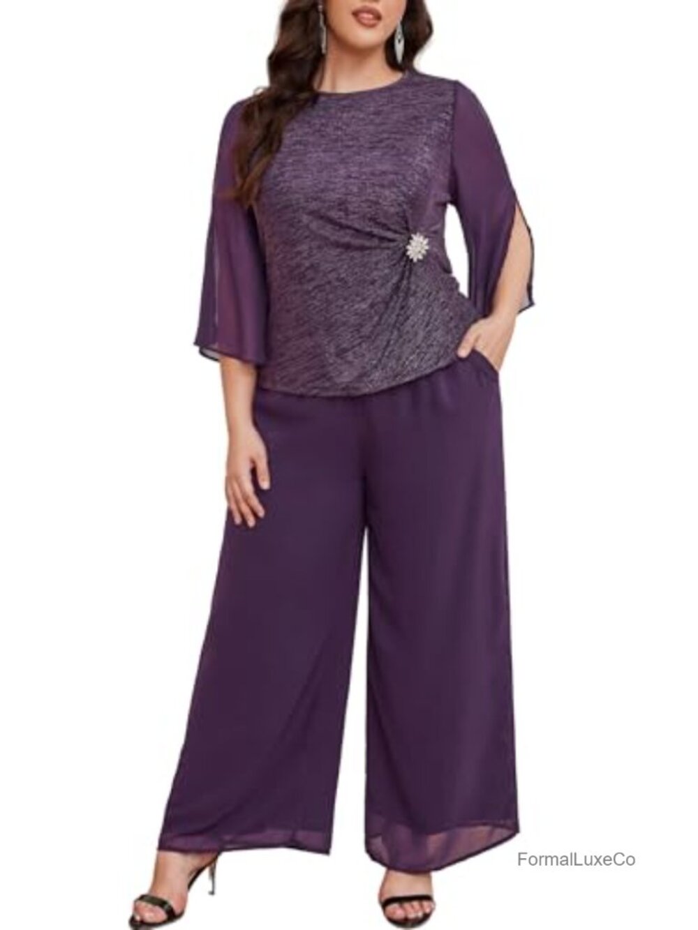 Plus Size Pantsuits 2 Piece Outfit Women Formal Dressy Pant Suit Wedding Guest